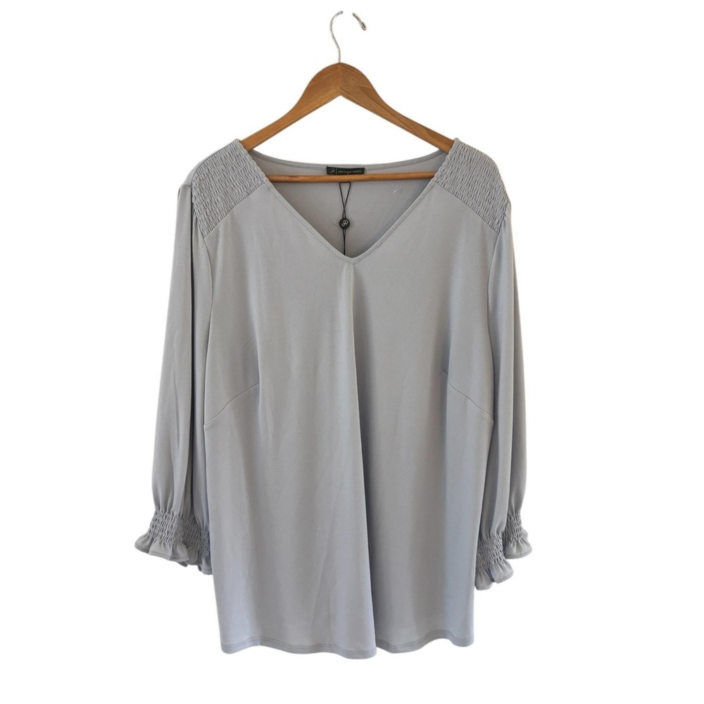 Adrianna Papell Tunic Top Womens Size 3X Lilac Grey V Neck Blouse Office NWT